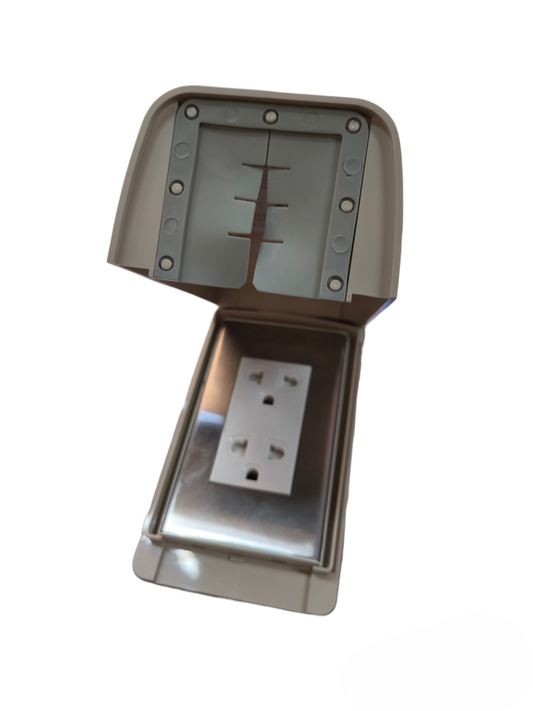 Omni Weatherproof Duplex Universal Outlet 16A 250V with Stainless Plate Cover WPP-601+WWP-113S+WWG-402