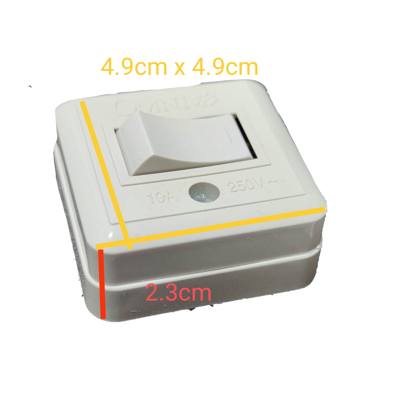 Omni 10A 220V wall light switch in white with a sleek design and compact size for easy installation