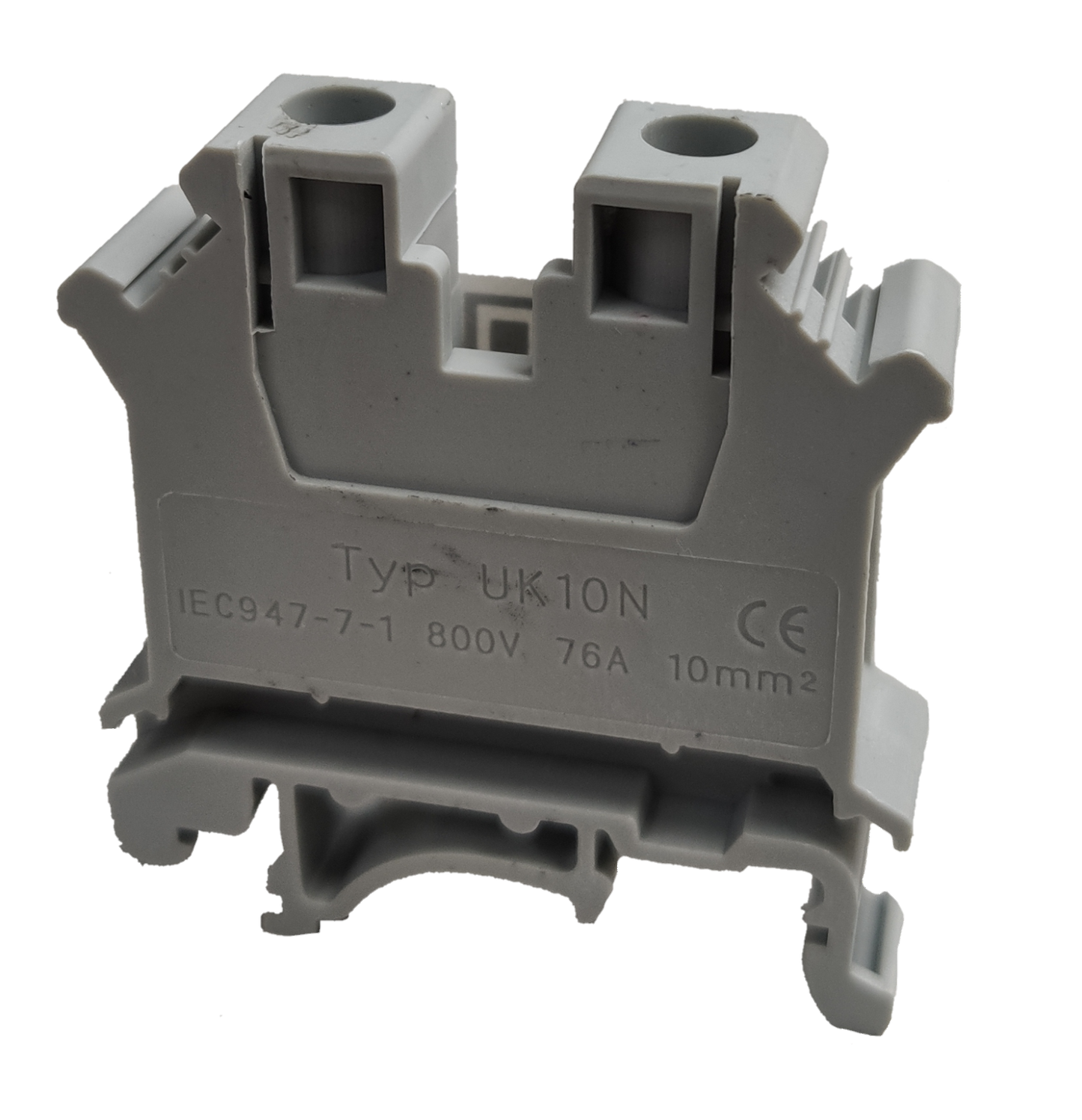 Grippes 10mm DIN Rail Terminal Block for electrical circuitry rated 800V 76A with compact design