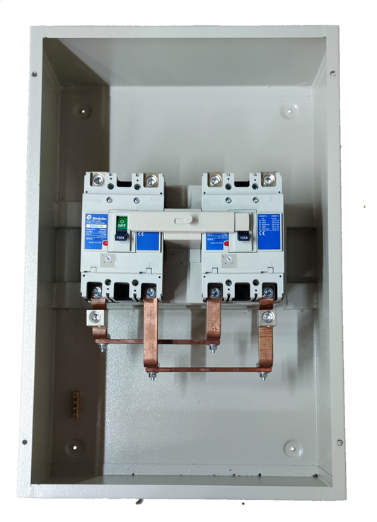 Shihlin 150A MTS 2 Pole Single Pole electrical circuitry part mounted inside a metal enclosure