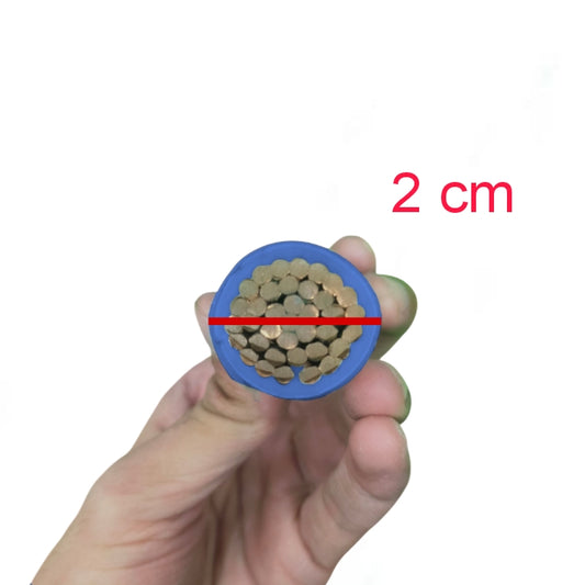 Close-up of 150mm THHN wire blue per meter 300MCM held in hand, showcasing inner copper strands