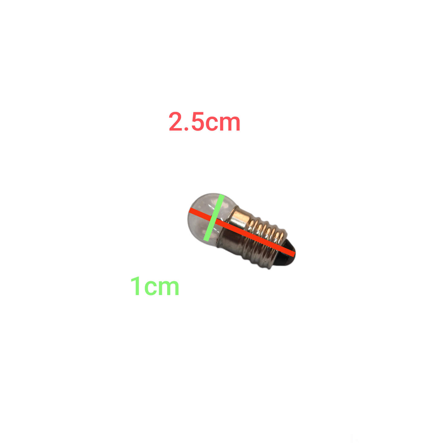 Small cylindrical object with measurements on a white background 1W Indicator Bulb 3.8V E10 Pilot Lamp or Flashlight Bulb Electx Electrical Supply