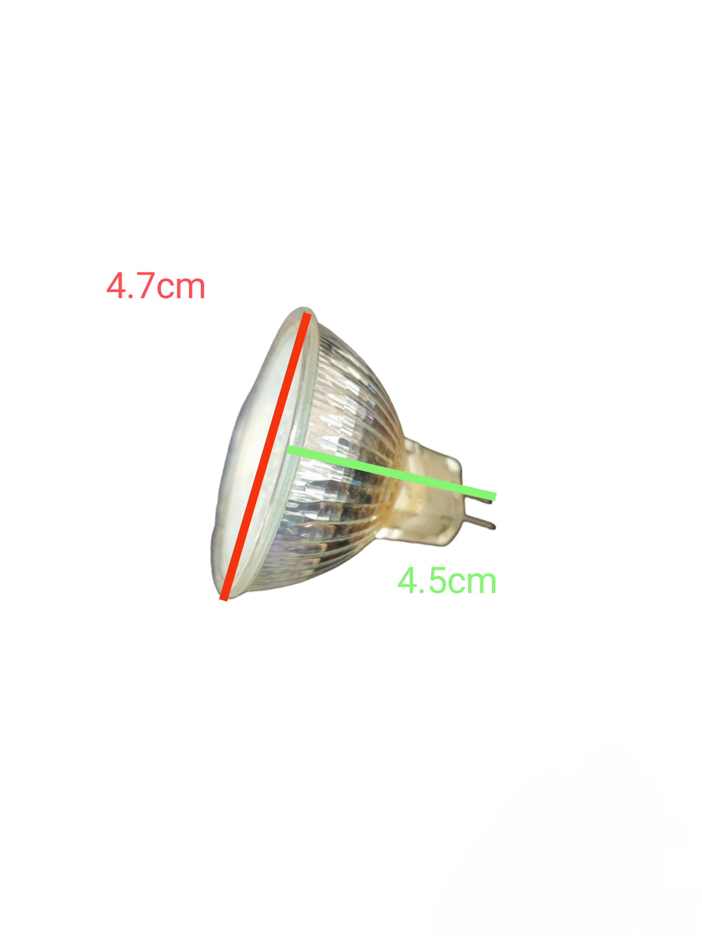 Ling Feng 1W LED MR16 12LEDS GU5.3 12V bulb with clear glass and measurements shown