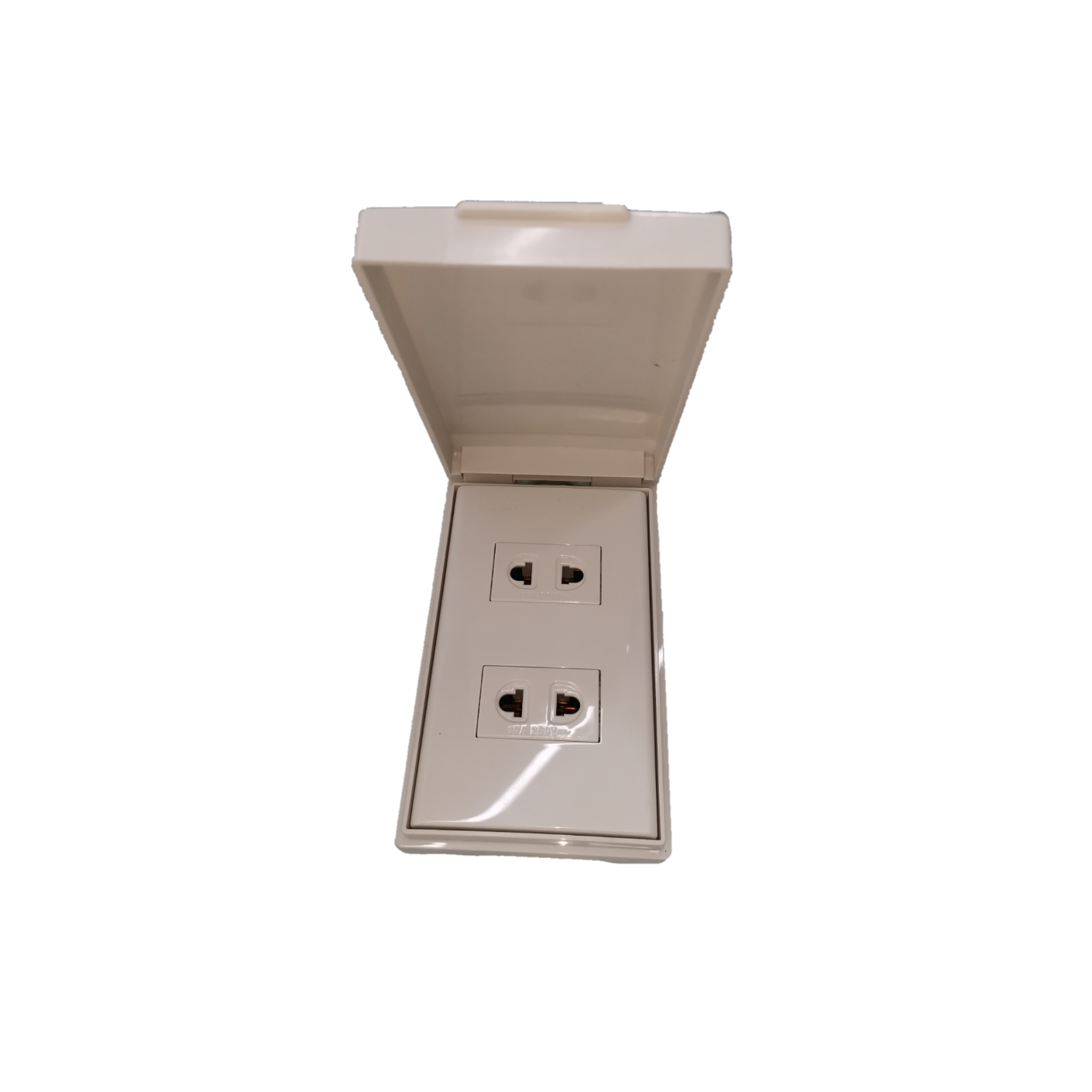 Royu 2 Gang Universal Outlet with Weatherproof cover in white for outdoor power connection