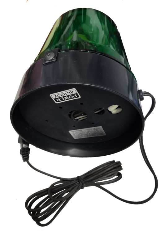 220V green revolving warning light with a sturdy base and power cord for effective signaling