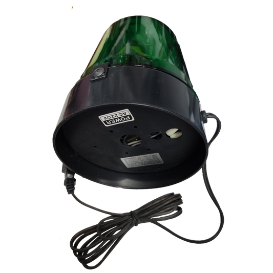 220V green revolving warning light with a sturdy base and power cord for effective signaling