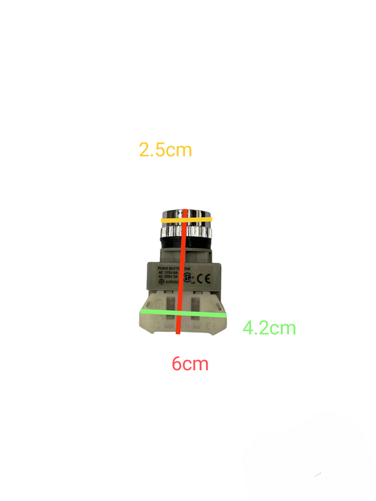 22mm green push button switch from Auspicious with measurements for door chimes and bells