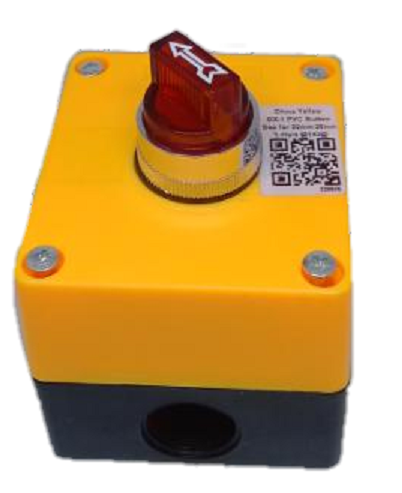 Auspicious 22mm illuminated selector switch mounted on yellow and black protective box