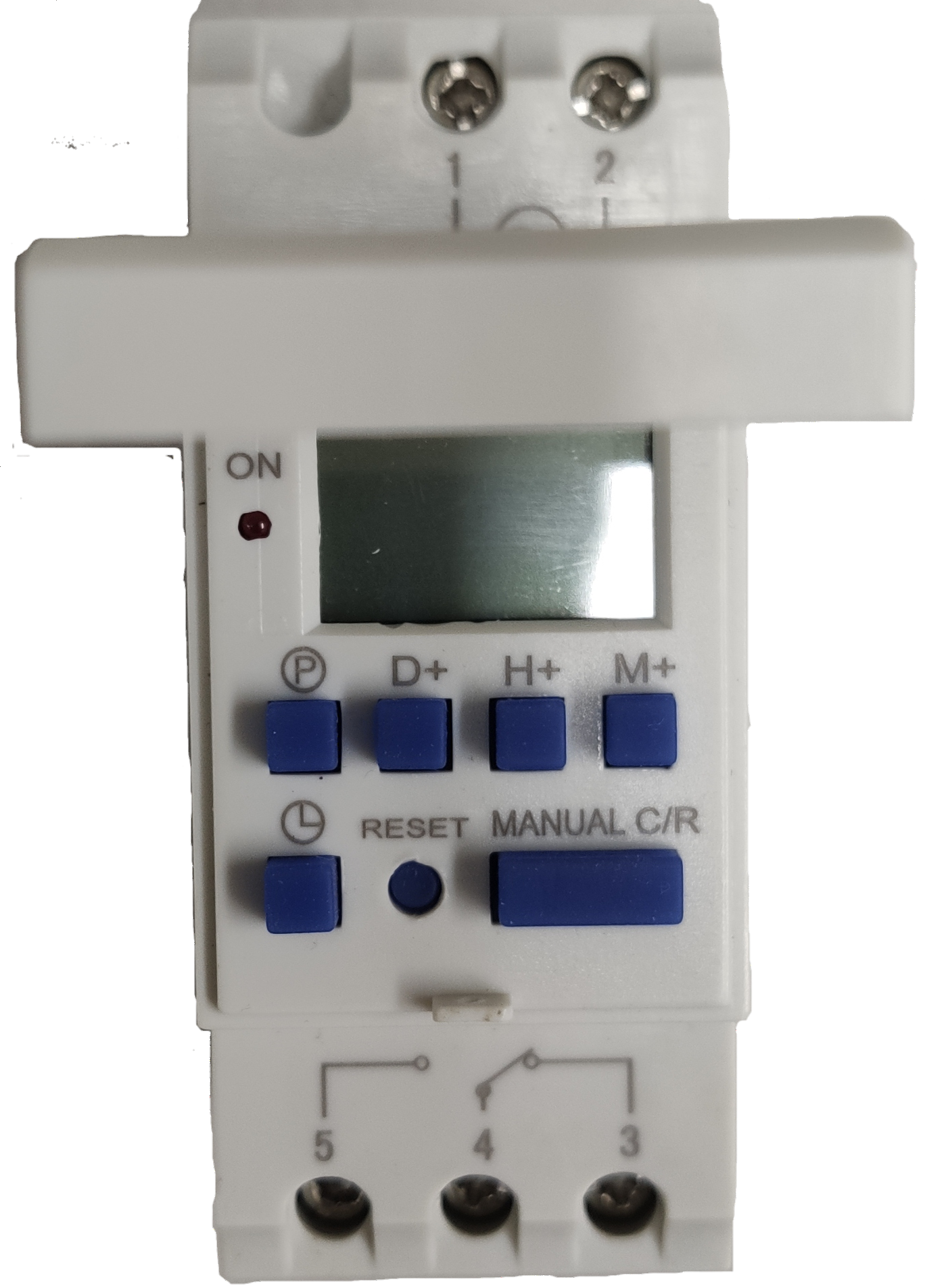 24 hour industrial timer switch with digital display and buttons for precise programming control