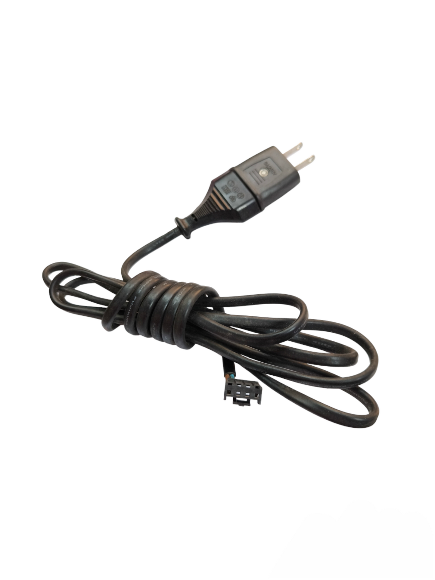 250V black electrical cord for industrial use with two-prong plug and coiled wire from China vendor
