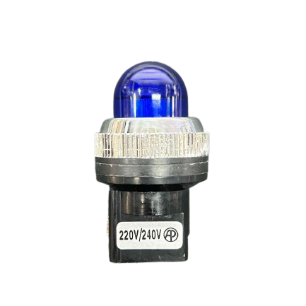 Auspicious 25mm blue neon pilot lamp 220V with a clear blue dome and metal base for work safety applications