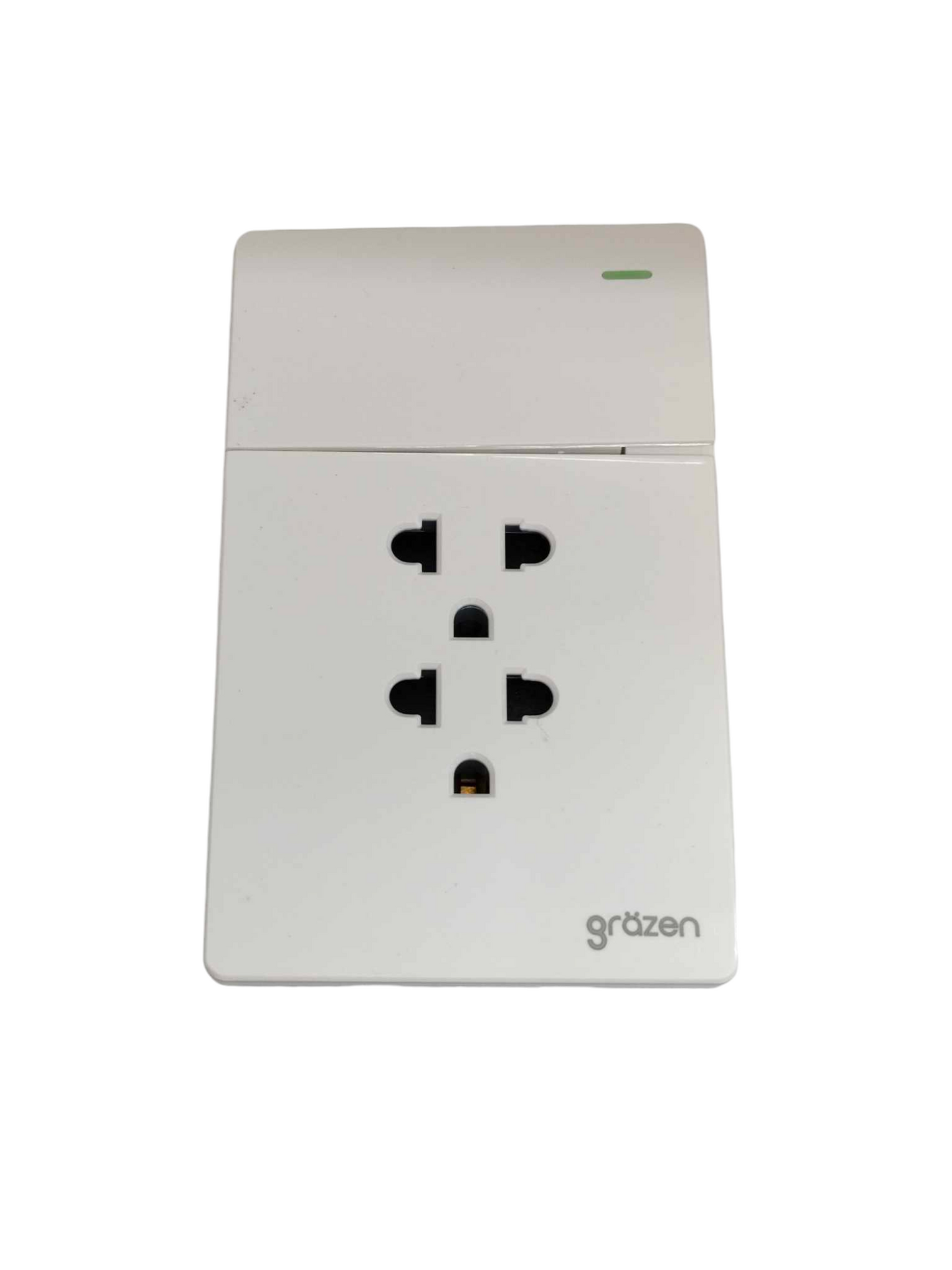 Grazen 2 Gang Outlet with Ground with 1 Way Switch with Plate Cover 16A 220V Available In Black, White Grey and Black GW-008