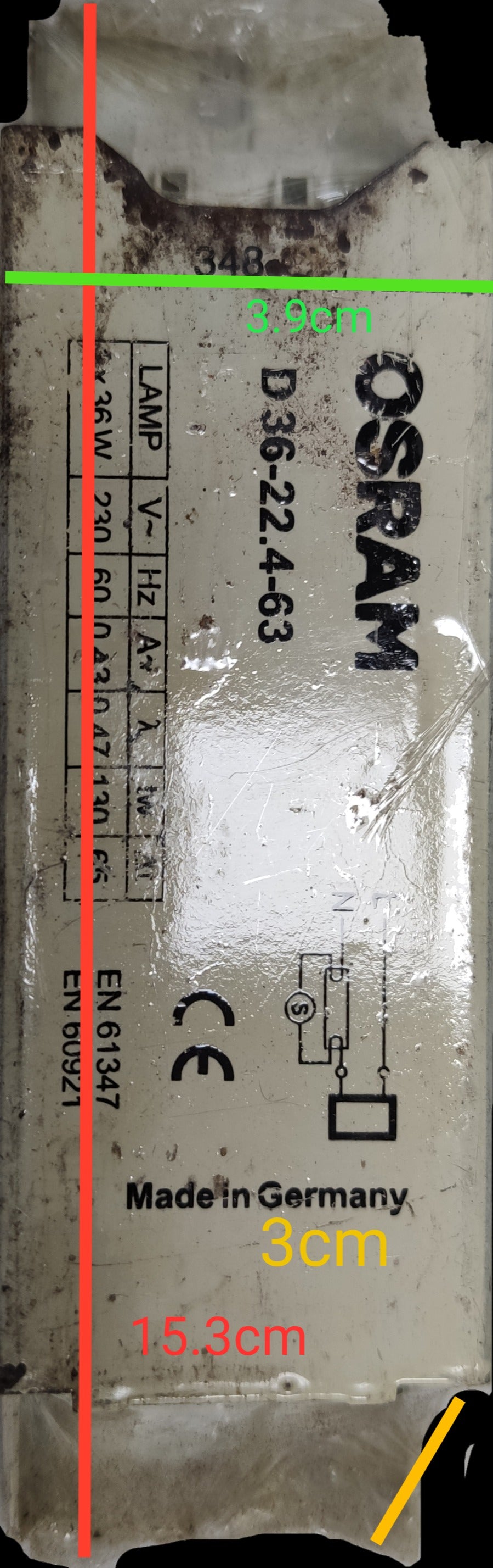 May & Christe 36W fluorescent ballast electrical circuitry part made in Germany by OSRAM