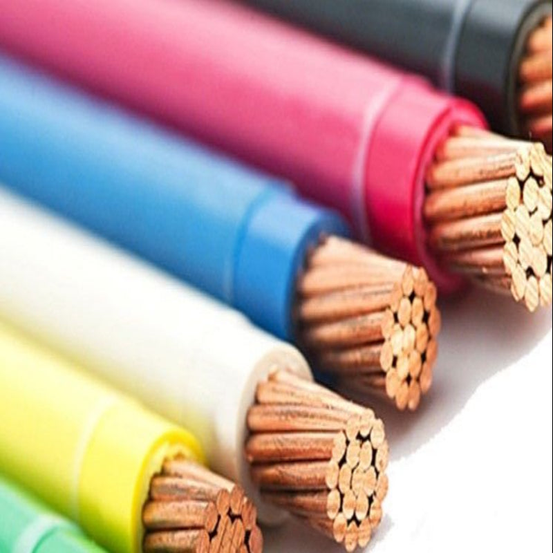 Phelps Dodge 400mm THHN Stranded Wire in blue among various colored wires for electrical applications