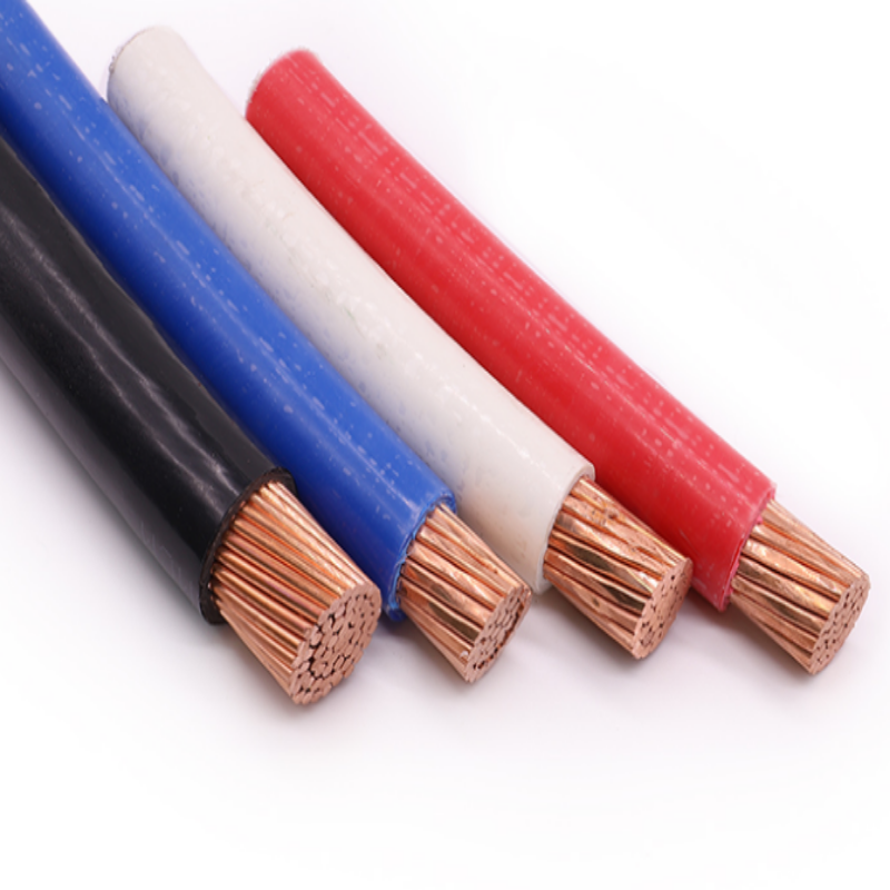 400mm THHN Stranded Wire - blue alongside red, white, and black wires for electrical applications