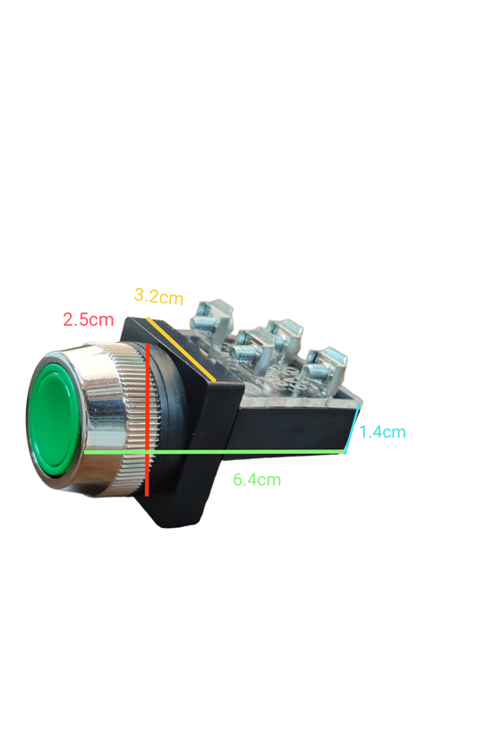 Push Button Switch Green 25mm 6A 2NO/2NC