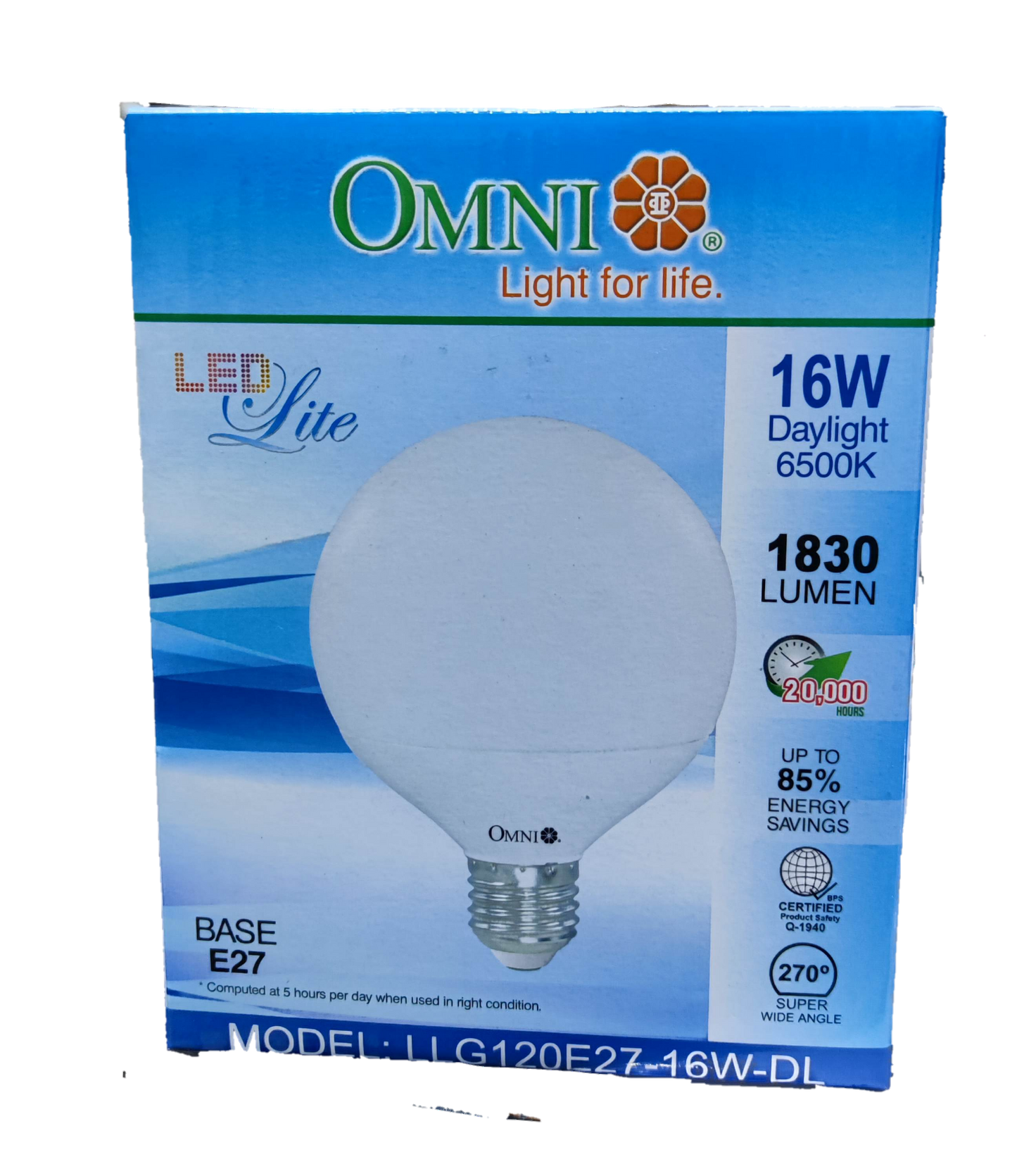 Omni 16W LED Globe Bulb E27 220V 6500k Daylight LLG120E27-16W-DL