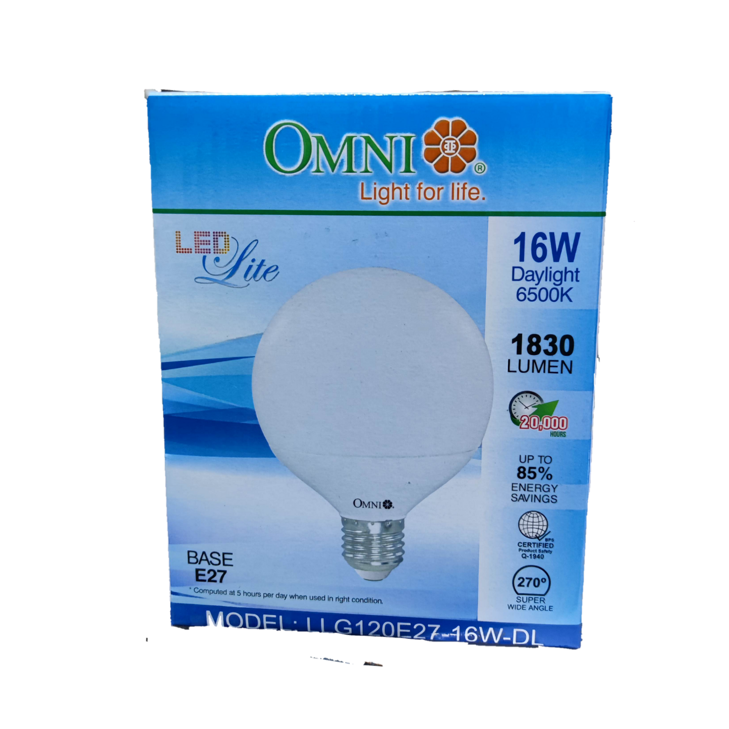 Omni 16W LED Globe Bulb E27 220V 6500k Daylight LLG120E27-16W-DL