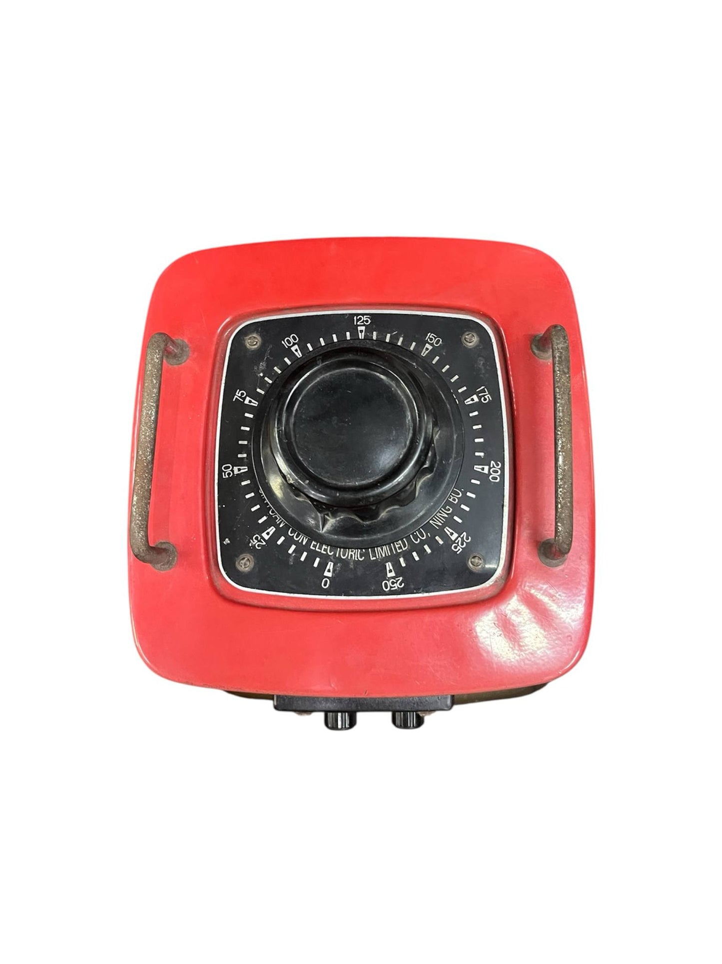 Stavol 5000W variac transformer with red casing and adjustable voltage dial for electrical testing