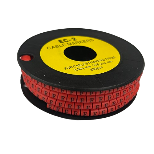 Grippes 500pcs Cable Marker Red - F on a spool for organizing cables ranging from 3.6mm to 7.5mm