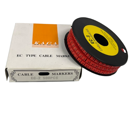 500pcs Cable Marker Red - J in a roll with a box for organized cable management