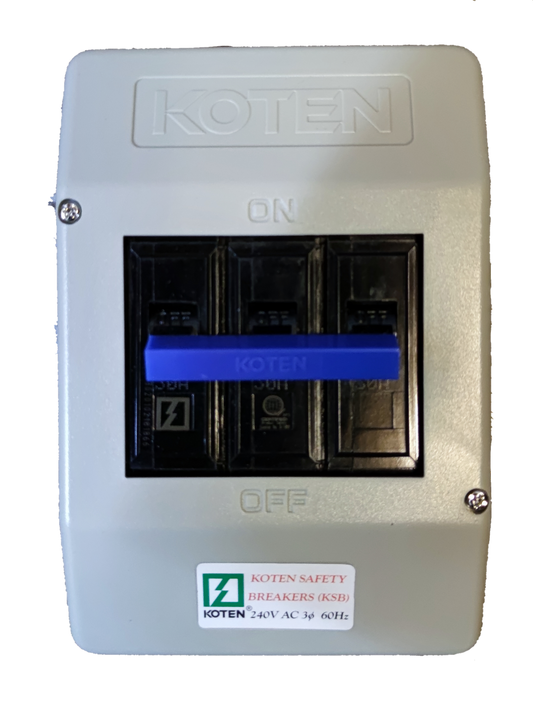 Koten 30A Circuit Breaker with Enclosure 3 Pole 3 Phase KSB ( Koten) ECB, MCB PVC Enclosure, Circuit Breakers
