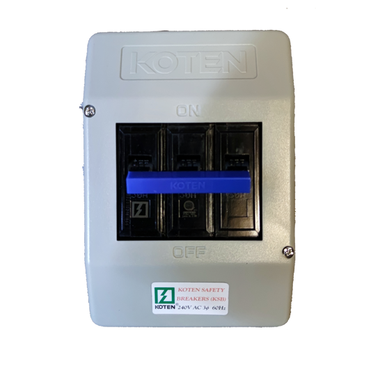 Koten 30A Circuit Breaker with Enclosure 3 Pole 3 Phase KSB ( Koten) ECB, MCB PVC Enclosure, Circuit Breakers