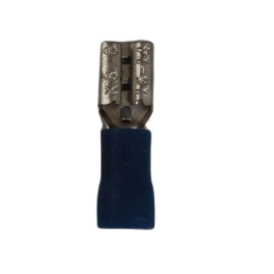 6mm male and female spade lugs in silver and blue for secure electrical connections
