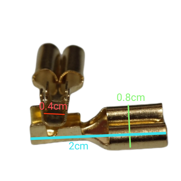 7mm spade Male and Female connectors with detailed dimensions for easy identification and use