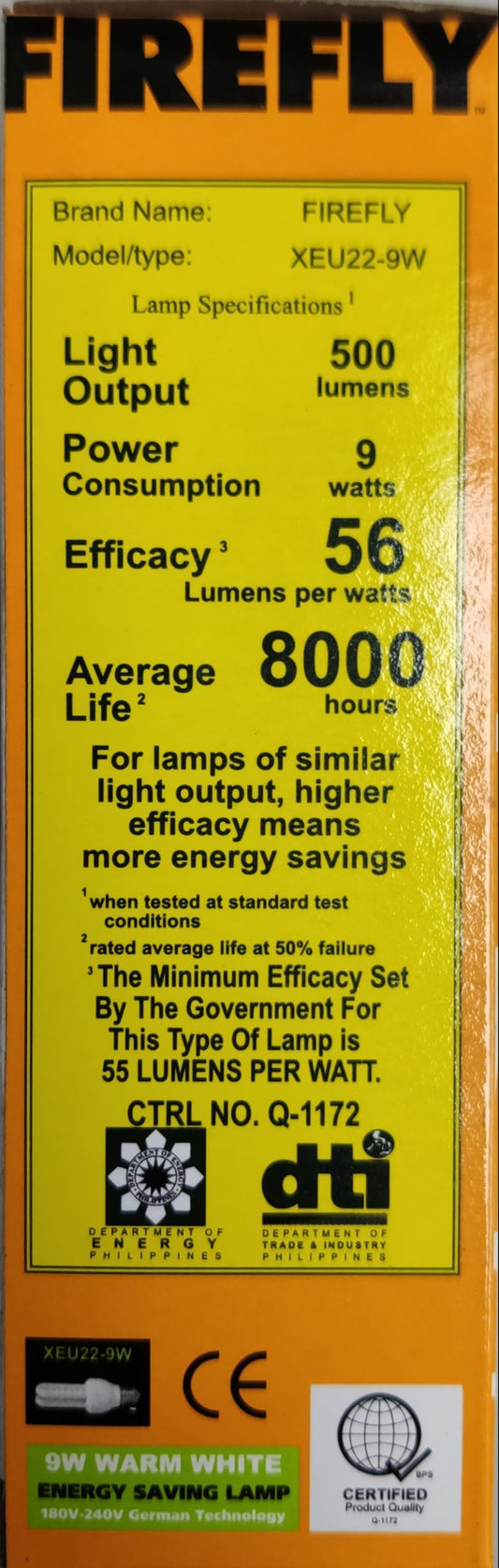 Firefly 9W Warm White CFL E27 220V 2U