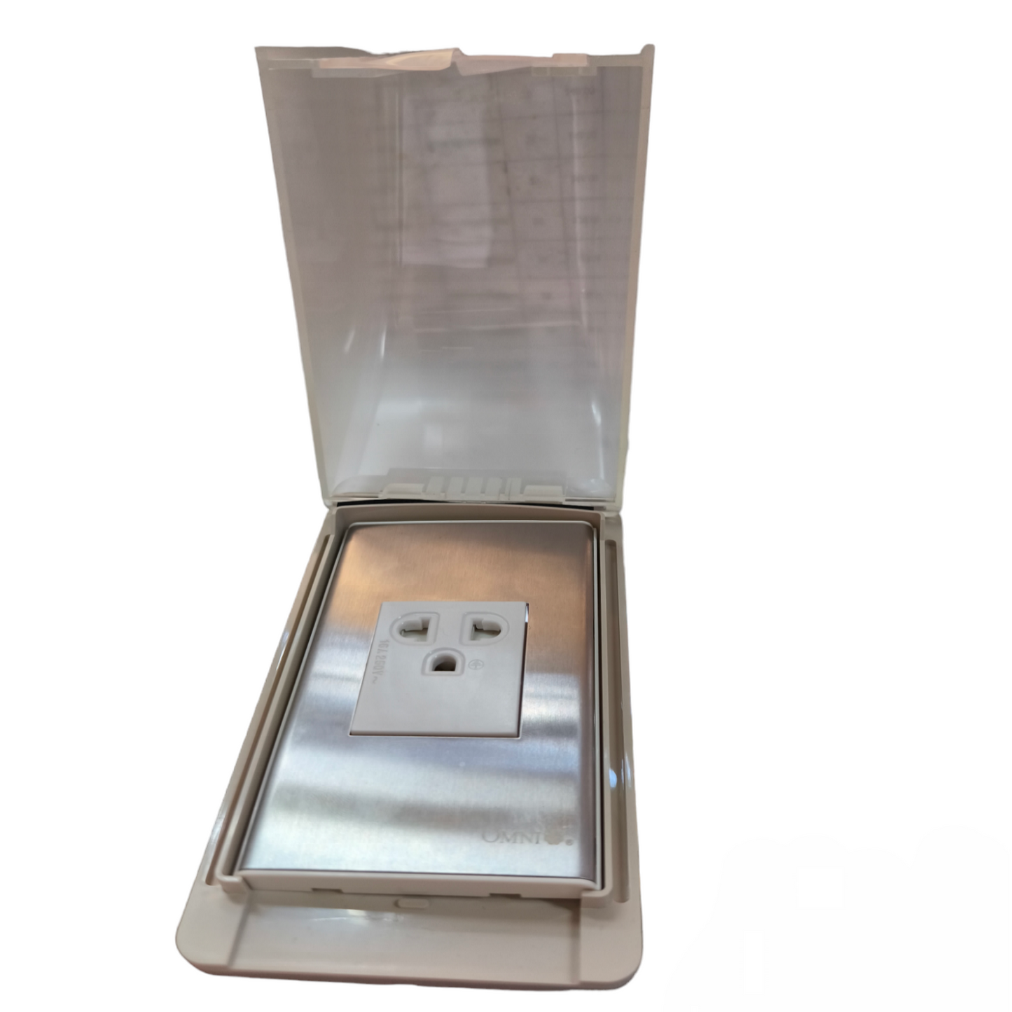 Omni Weatherproof Universal Outlet with Ground 15A 220V and Stainless Plate Cover WPP-605+WWP-111S+WWG-203