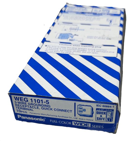 Panasonic 3 Wire Grounding Receptacle, Quick Connect Terminal 16A 250V 10PCS , Flat Pin with Ground Center Device 10PCS WEG1101-5