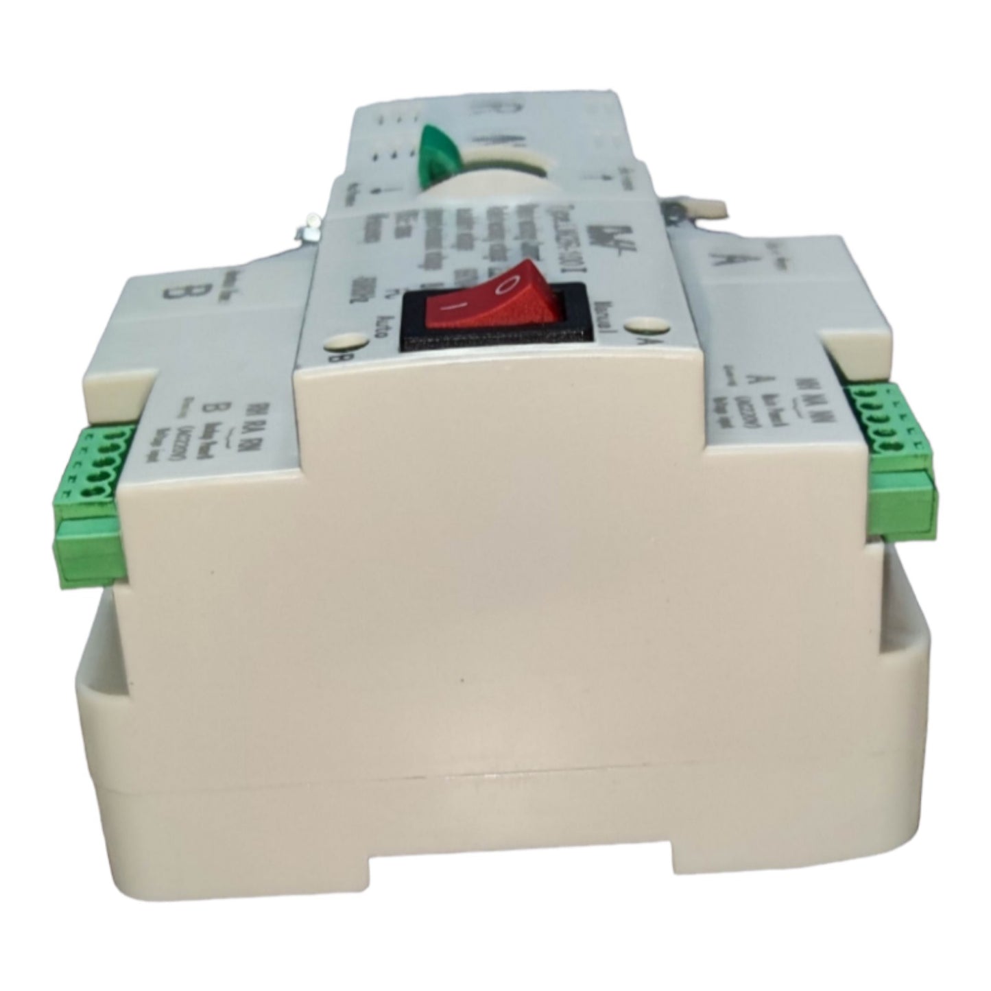 Electrical control panel with switches and labels on a white background