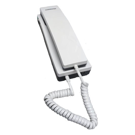 White phone with coiled cord on a white background Commax 20 Station Intercom System CLS-10 Expandable With Handset T06 with Expand Unit CLS-10T(L) and 20pcs Sub-Station 1pc CLS-10 + 1pc CLS-10T(L) + 20pcs TP-S + 1pc T06 ELectx ELectrical SUpply