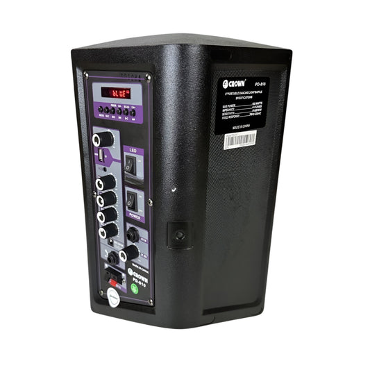 Crown 150W Portable Speaker 8 Inches Woofer 2 Way 4-8 Ohms 250x285x360mm PD-810 with Remote Control Wireless Mic and Rechargeable Battery