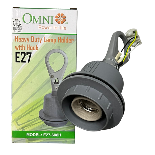 Omni Heavy Duty Lamp Holder E27, Outdoor E27 Socket Straight Lamp Holder with Hook