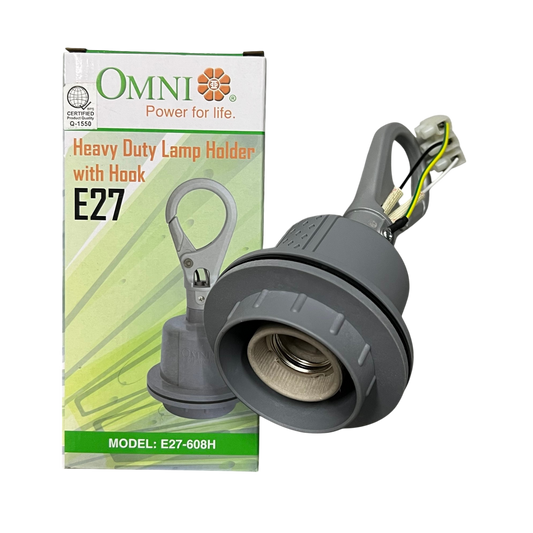 Omni Heavy Duty Lamp Holder E27, Outdoor E27 Socket Straight Lamp Holder with Hook