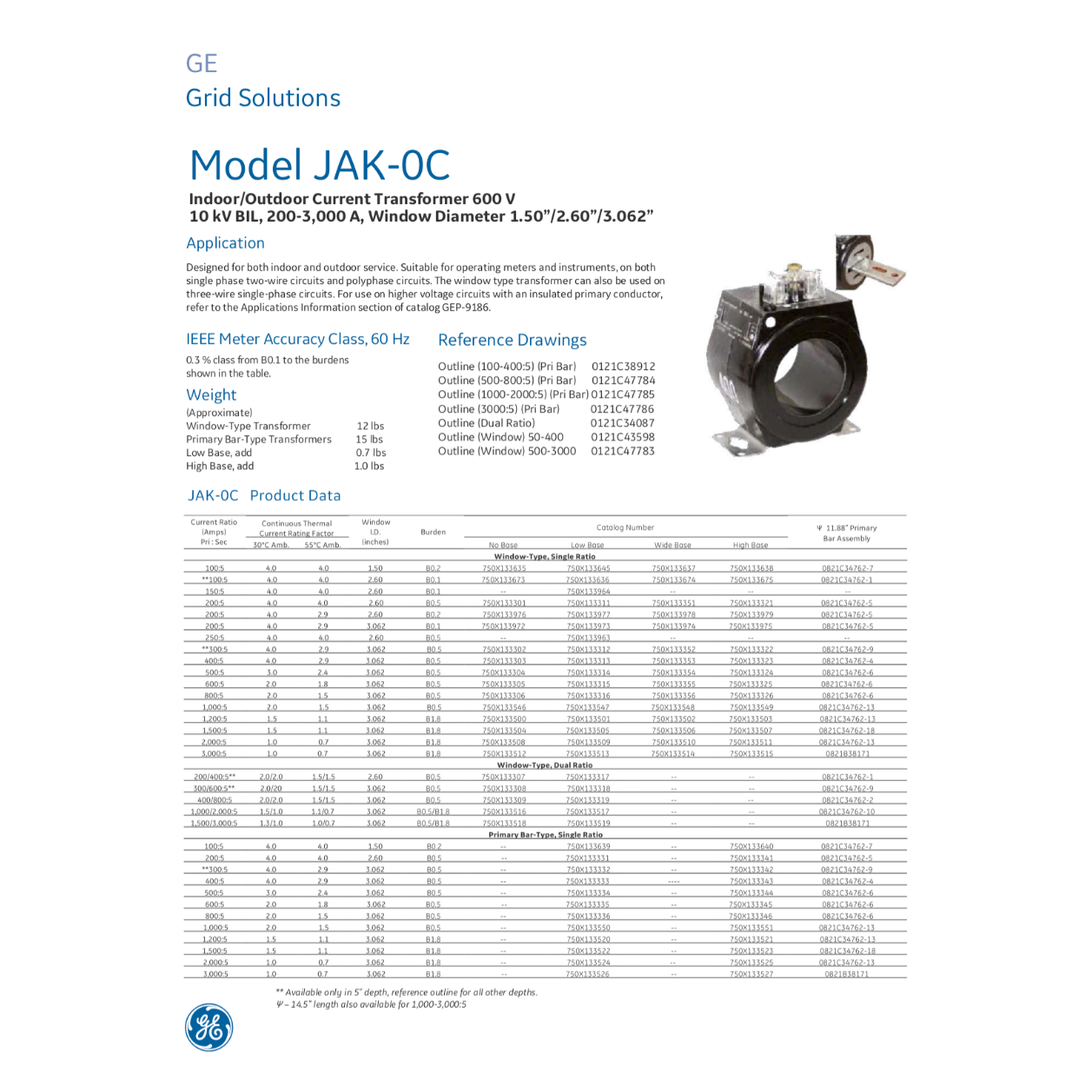 GE 150:5A Current Transformer JAK-0C With ERC Certification