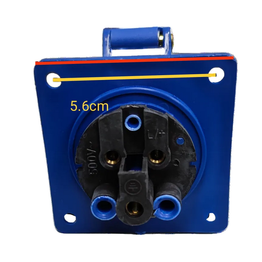 Grippes Industrial Outlet 16A Chassis blue power socket with black insert and mounting holes
