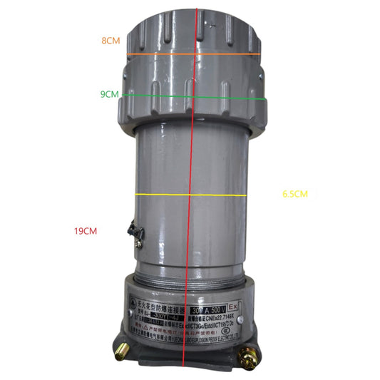 Gray cylindrical mechanical component with measurements on a white background