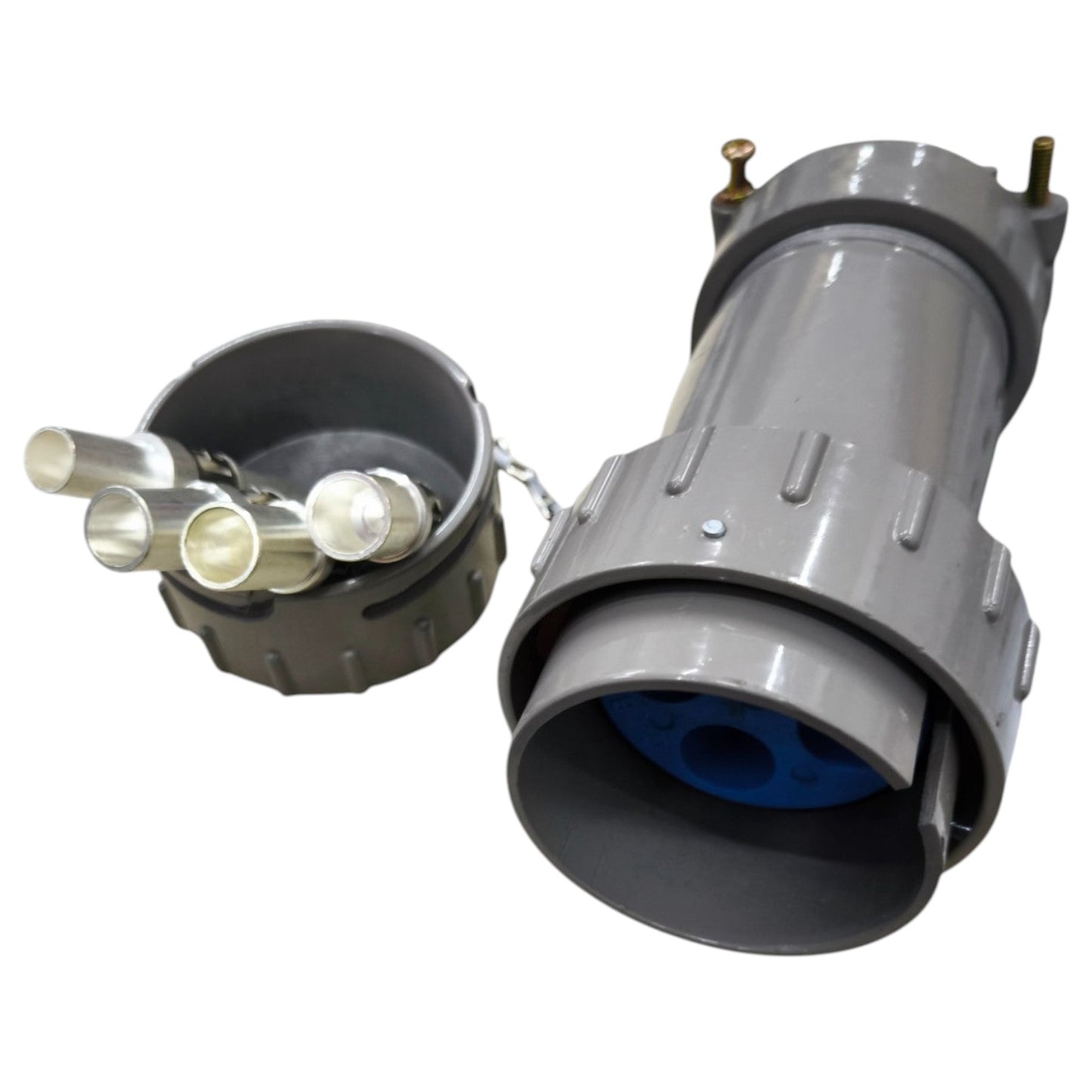 Electrical connector with screws on a white background
