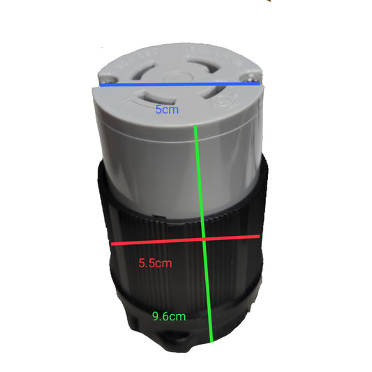 Measurement chart of a cylindrical object with dimensions labeled on a white background Grippes 30A Twist Lock Outlet Cord Connector Type 3P+E (4P) 250V (NEMA L15) BL1530C, Twistlock Electx Electrical Supply