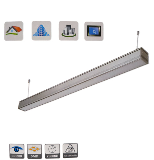 FSL 18W LED Linear Suspension Light 220V Daylight 6500K 1350 Lm Aluminum IP20 120 Beam Angle SSPL3C-18 600mm x 70mm x 70mm Pendant Mounting