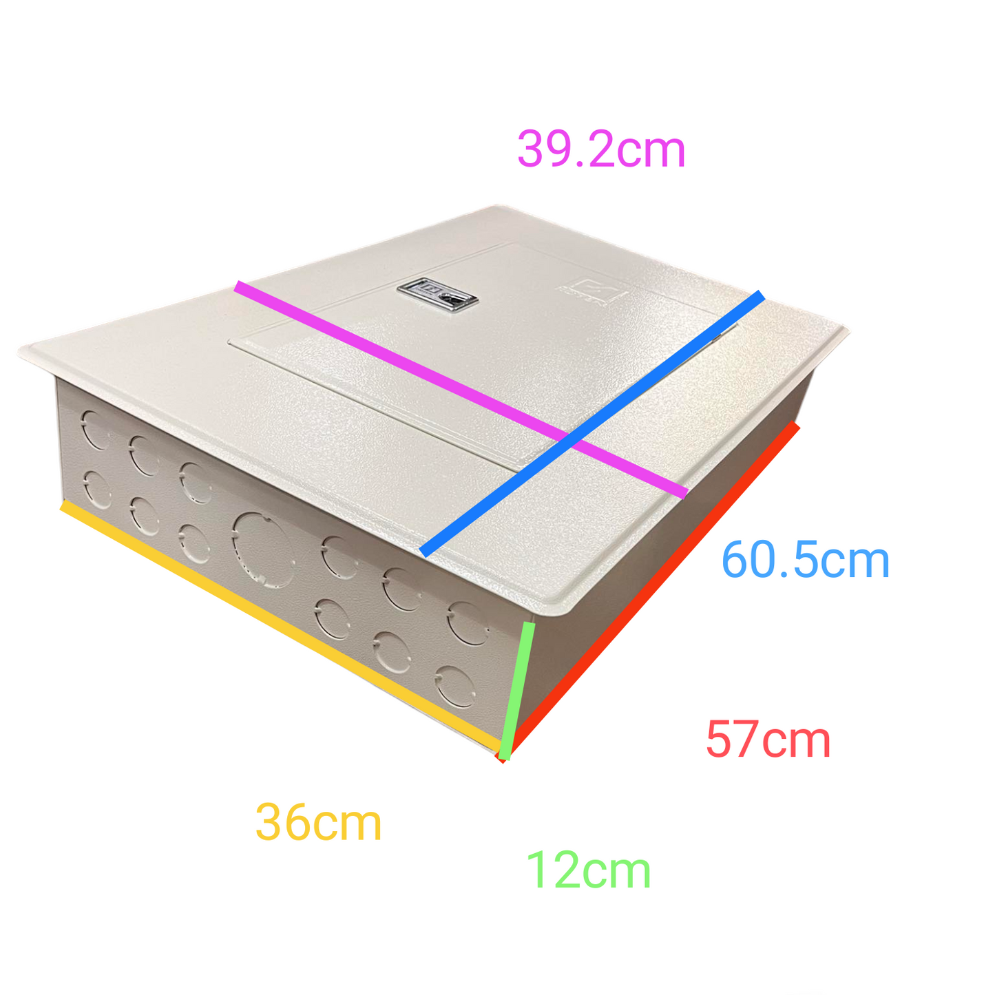 Measurement chart of a rectangular object with dimensions labeled in centimeters on a white background. Koten 4 Branches Panel Board Main 250SPS 2Pole for 2 Pole Bolt On Circuit Breaker PB250SP2P4B Electx Electrical Supply