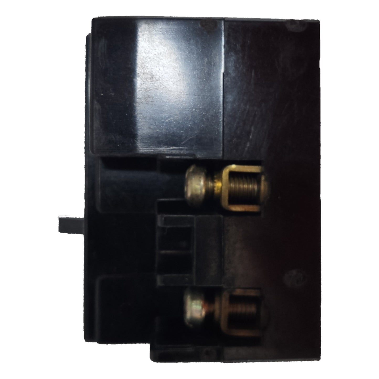 Black electrical contactor on a white background