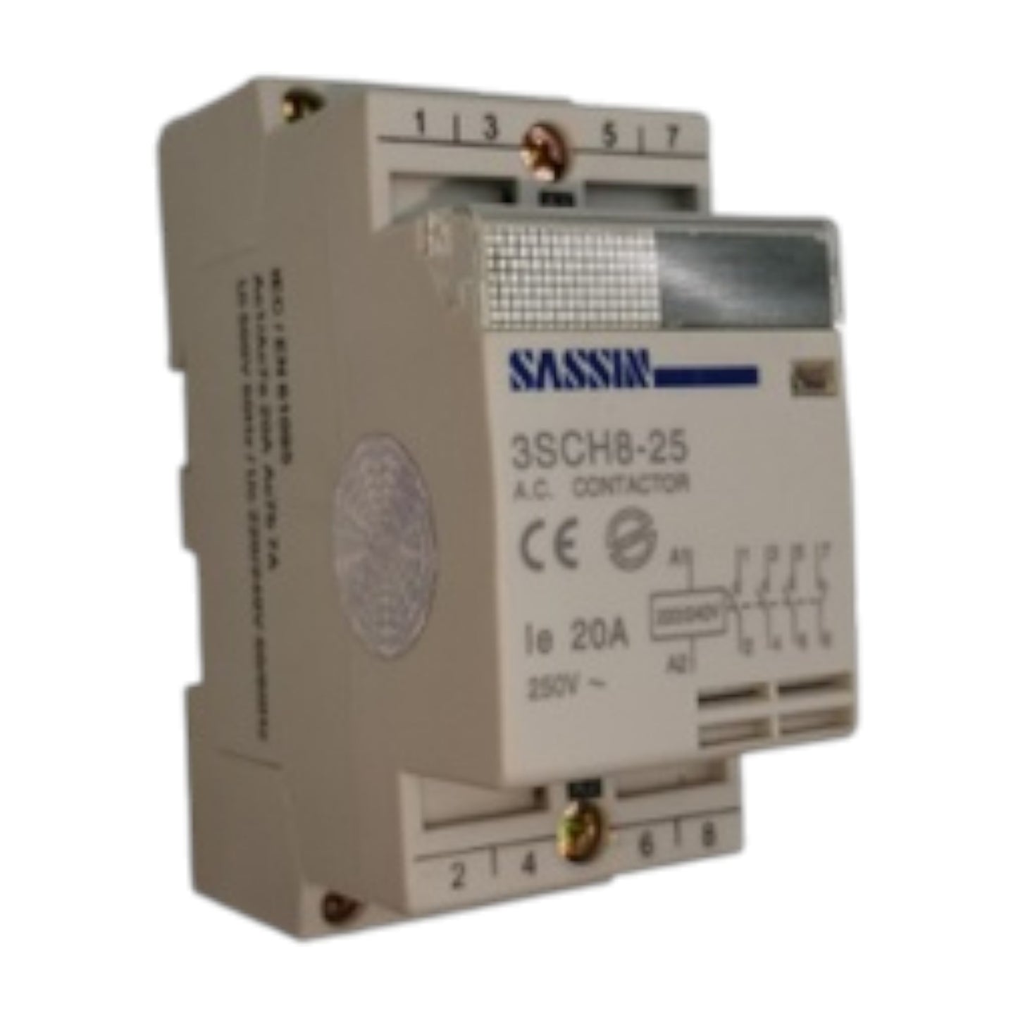 Sassin Miniature Contactor 20A 220V 4NO - 2 Module DIN Rail Type 3SCH8-25-20