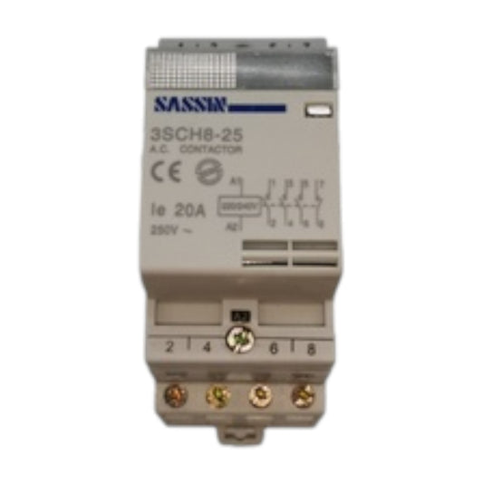 Sassin Miniature Contactor 20A 220V 4NO - 2 Module DIN Rail Type 3SCH8-25-20