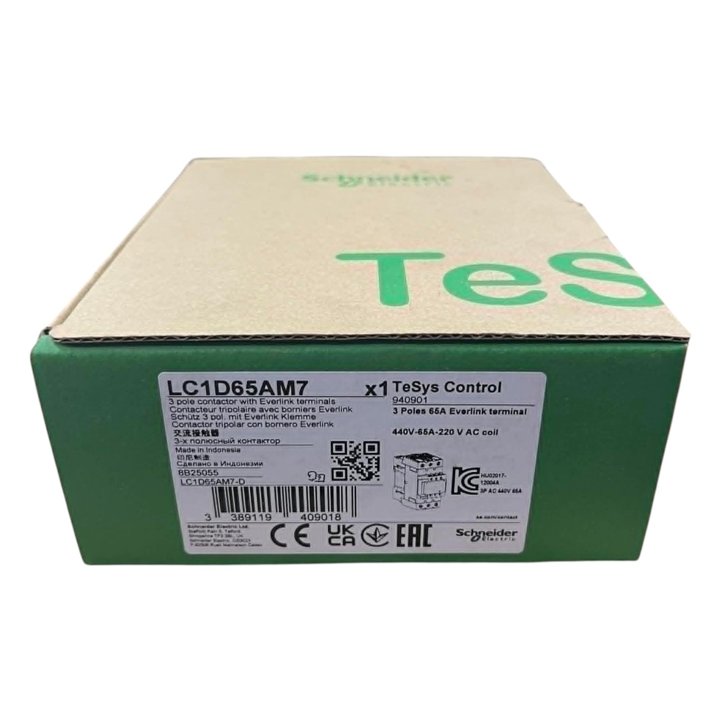 Green box with 'TeSys' branding and technical details on a white background