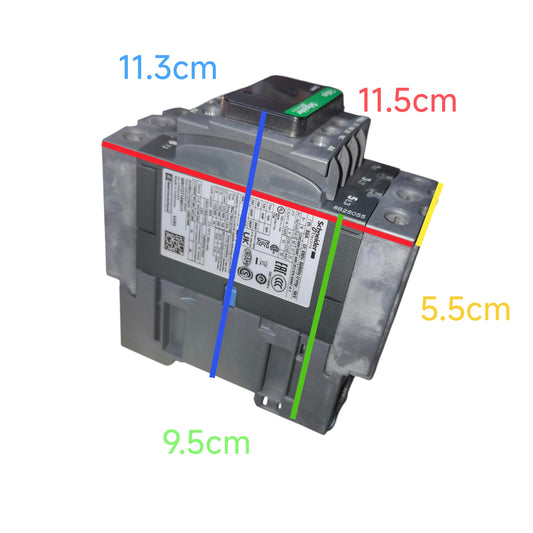 Electrical component with dimensions labeled on a white background
