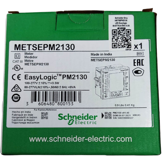 Green box with Schneider Electric branding and product details on a white background